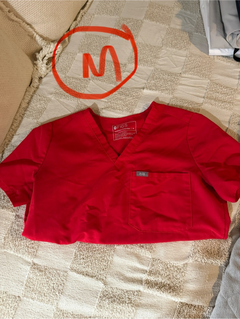 Figs Red V-Neck Scrub Top with Chest Pocket
